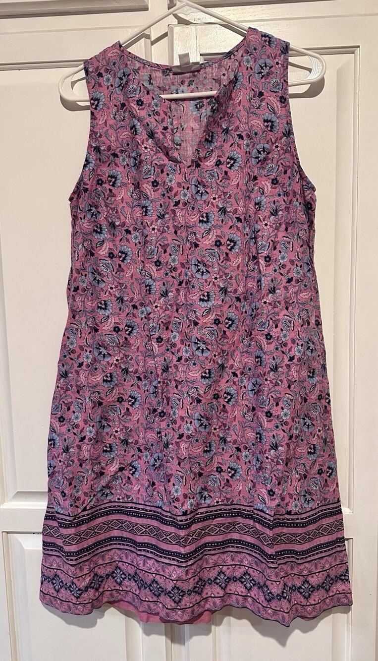 J. Jill Love Linen Shift Dress Size Small Paisley Pink 100% Linen Sleeveless